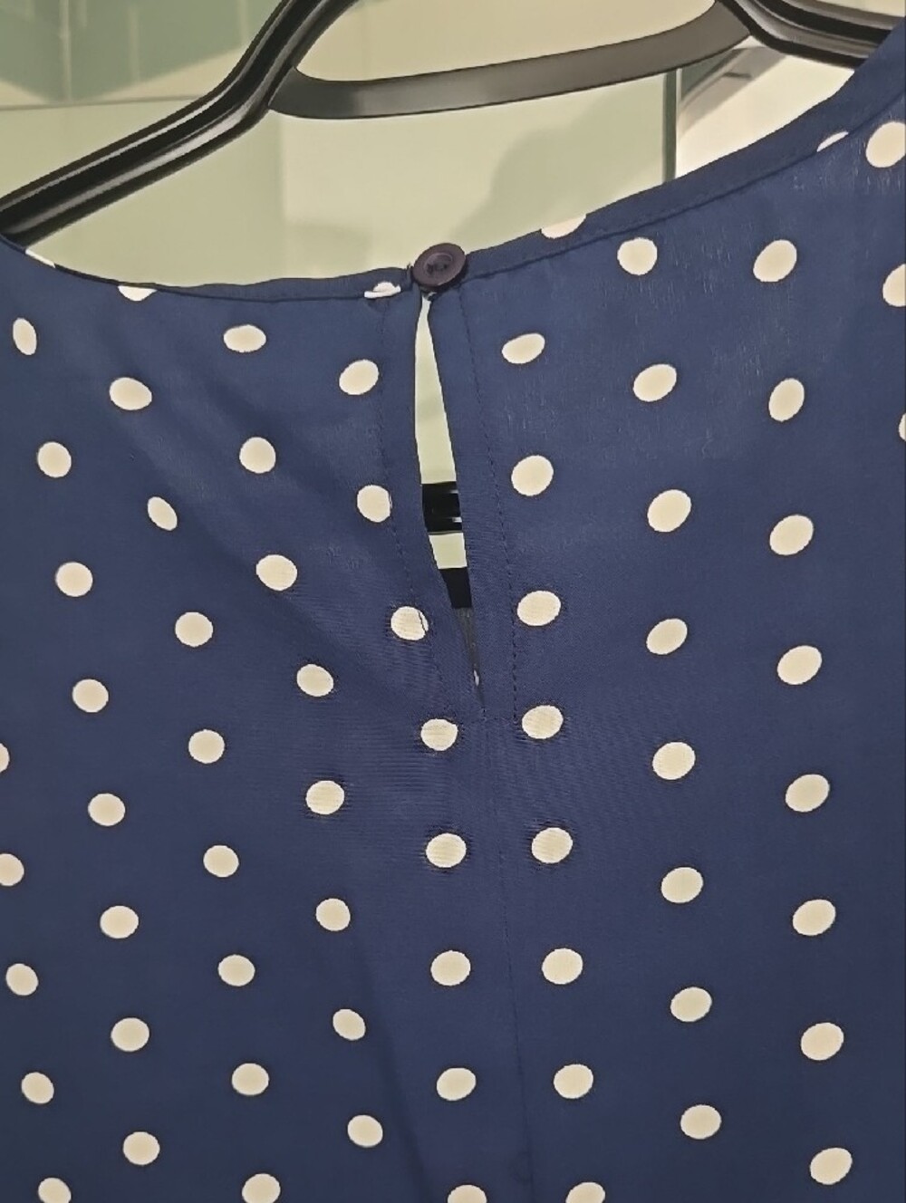 Navy Polka Dot Ruffle Hem Dress - Picture 2 of 2